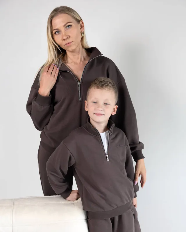 Mamai ir vaikui kostiumėliai ZIP COLLAR Coffee