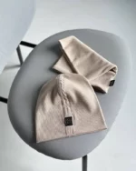 Rib kepurė su mova beige nude spalvos vaikams