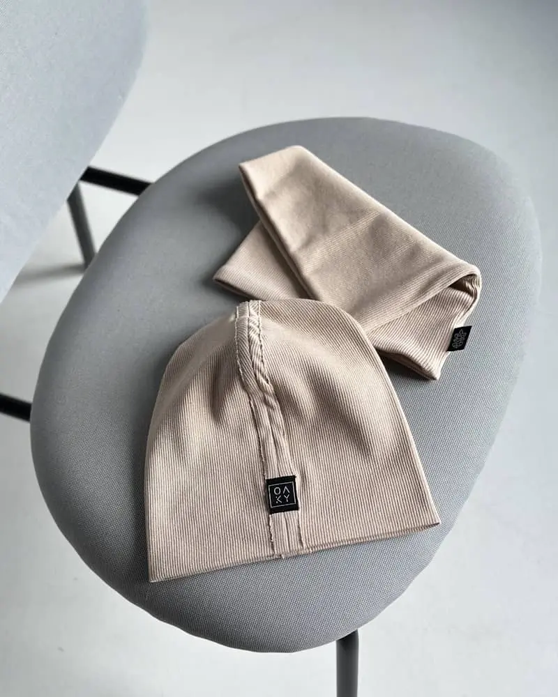 Rib kepurė su mova beige nude spalvos vaikams