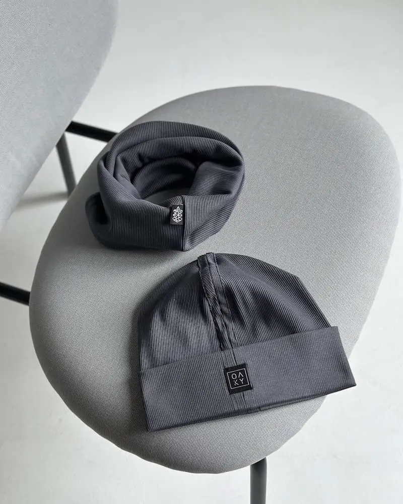 Rib vaikiška kepurė su mova pilkos spalvos