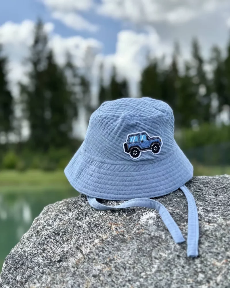 Muslino kepurė Mašinėlė Dangaus vaikiška vasarinė