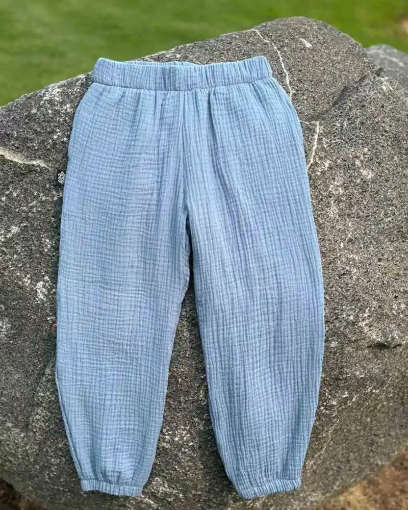 Vaikiškos muslino kelnės melsvos