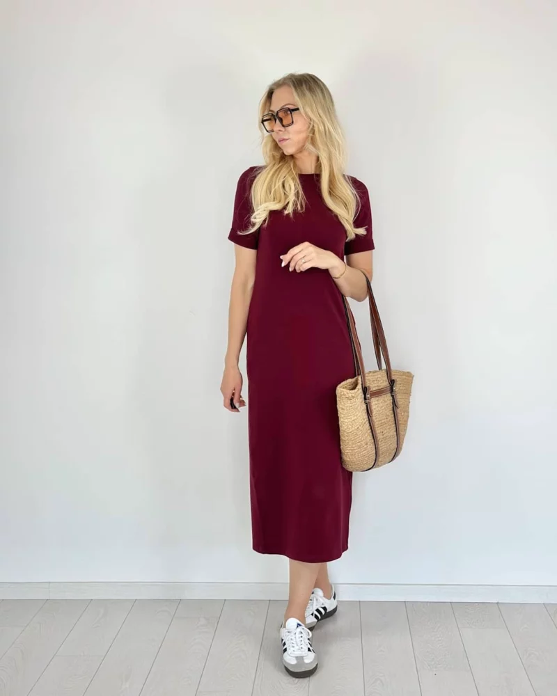 ilga bordo suknelė moteriška