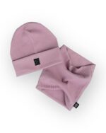 Vaikiška rib kepurė su mova pelenų rožinės spalvos