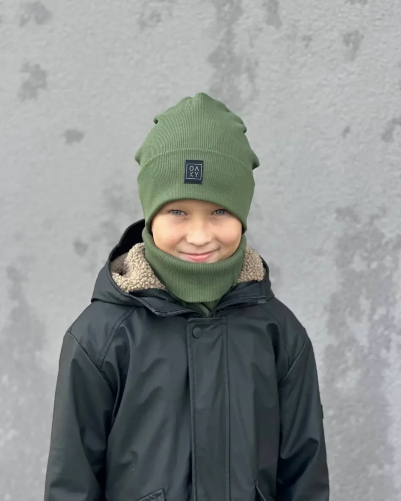 Vaikiška rib kepurė su mova chaki forest